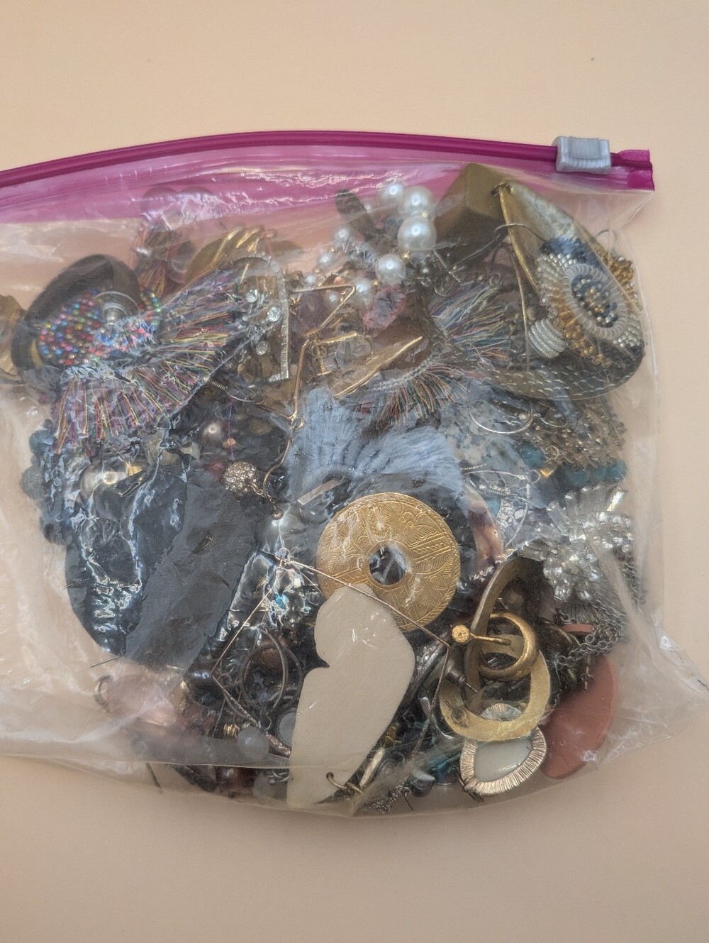 Craft Lot Of All Single Assorted Earring Just Under One Pound Vintage Retro